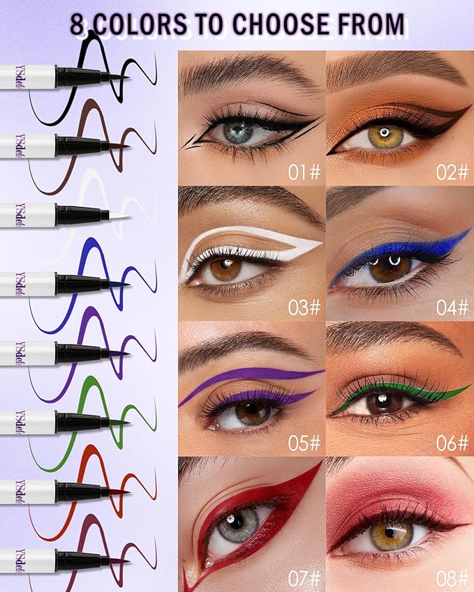 Liquid Eyeliner Pen, Purple Waterproof Long Lasting Colored Eye liner Pen with Precision Tip, Matte Colorful Smudgeproof High Pigment Eyeliner Pencil, Christmas Party Eye Makeup Gift for Women-05