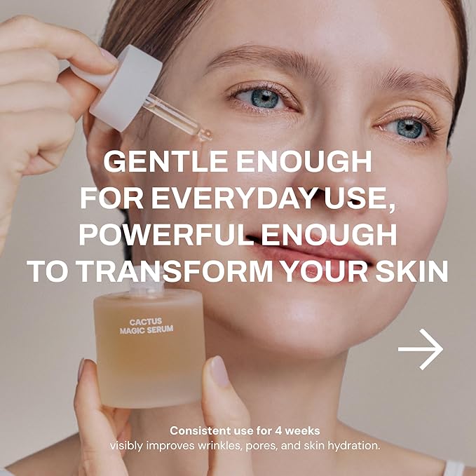 Whamisa Organic Cactus Magic Serum, Anti-Wrinkle & Brightening, Renewing Care, Skin Barrier Support, Fermented Ingredients, Hydrating, Facial Ampoule, Pore Refining, Korean Skin Care (32ml)