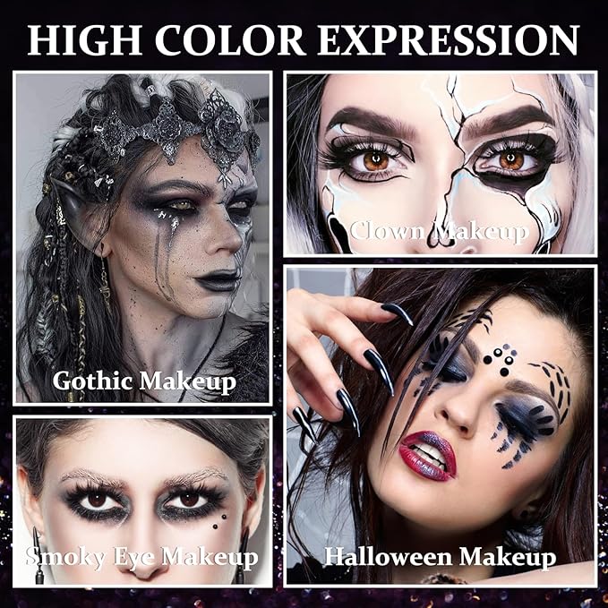 Black Smoky Eyeshadow Palette,Matte & Glitter Eye Shadow Palette for Smoky Goth Eye Makeup,Black White Gray Eyeshadow Makeup Palette,Longlasting Waterproofing Smoky Eyeshadow Palette with 3PCS Brushes