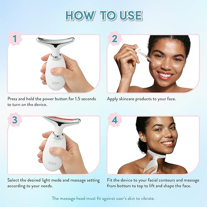 Éclat Facial Massager for Lymphatic Drainage, Face, Neck & Body Tool for Skin Care, Heated Electric Beauty Device for Wrinkles, Fine Lines, Puffy Skin, Lifting, Firming, Sculpting with 7 Light Therapy