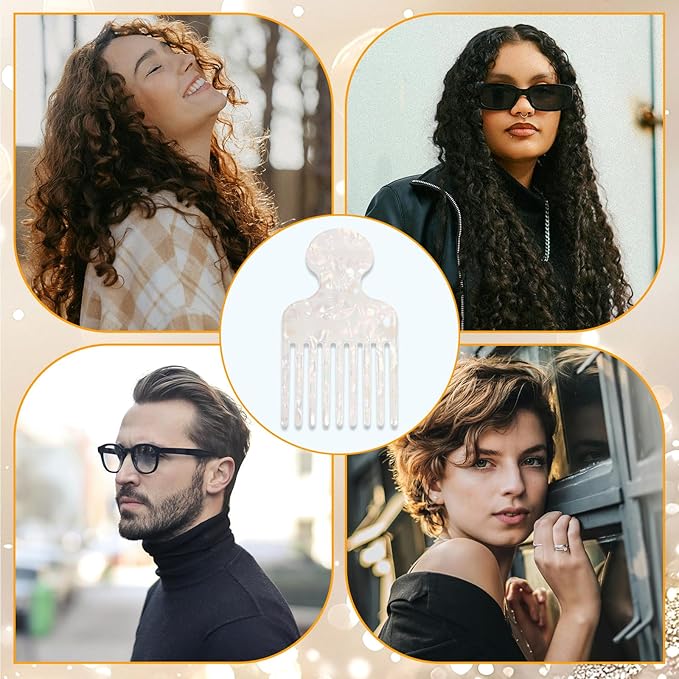 Wide Tooth Hair Pick Comb for Curls, 12cm/4.72in Detangling Lifting Comb Long Tooth Afro Pick Hair Styling Tool for Women Men Barber Supplies (Colorful White)