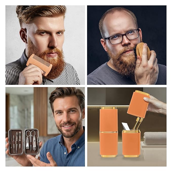 Valentines Day Gifts for Men, 21 Pcs Sandalwood Bath & Body Care Kit, Beard Gift Set for Men, Shave Beard Kit, Leather Bag, Home Spa Kit, Relaxing Men's Gift Basket, Birthday, Father's Day Gift