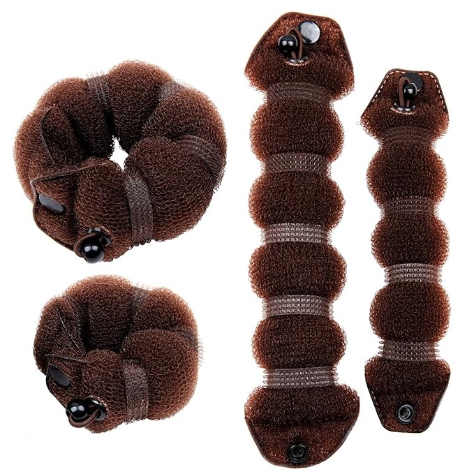 Goldrose Buns 2 Pieces Magic Hair Styling Styler Twist Ring Former Shaper Doughnut Donut Chignon Bun Maker Clip Hair Curler Accessory Small & Large (Brown)