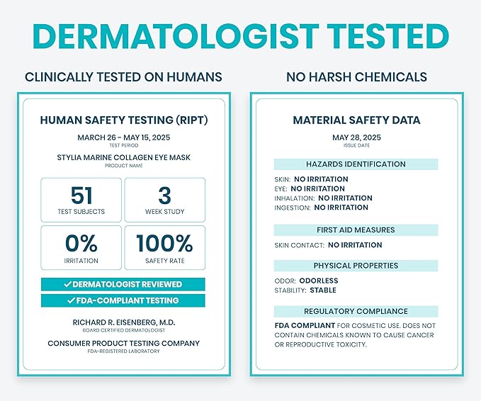 Stylia Collagen & Vitamin C Under Eye Patches for Puffy Eyes & Dark Circles - Depuffing, Hydrating & Firming Under Eye Mask with Hyaluronic Acid - Stocking Stuffers for Teen Girls, Vegan (30 Pairs)