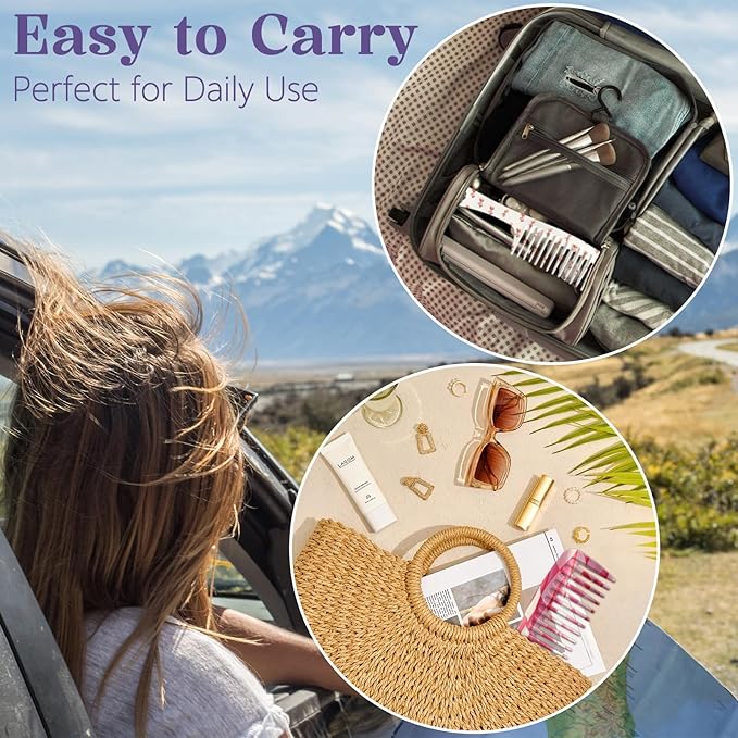 2PCS Wide Tooth Comb,Effortless Tangle Removal for Long Hair Styling Comb for Curly,Wet,Cute Aesthetic Design for Women Men and Girls(Pink-Grid-16)