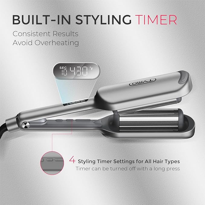 Curling Iron Hair Crimper Waver - TYMO ROVY Beach Waves Curling Wand, Ionic Deep Waver Hair Curler Tool with Ceramic 3 Barrel for Women, Dual Voltage, Anti-Scald, Easy to Use, Grey, 1.25 Inch