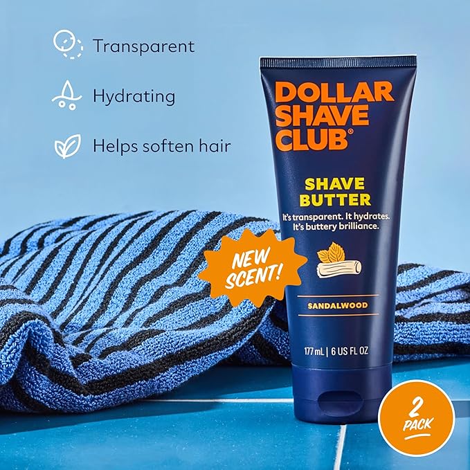 Dollar Shave Club | Shave Butter 6 ounce (2 Pack) Sandalwood | Translucent Shaving Cream for Sensitive Skin
