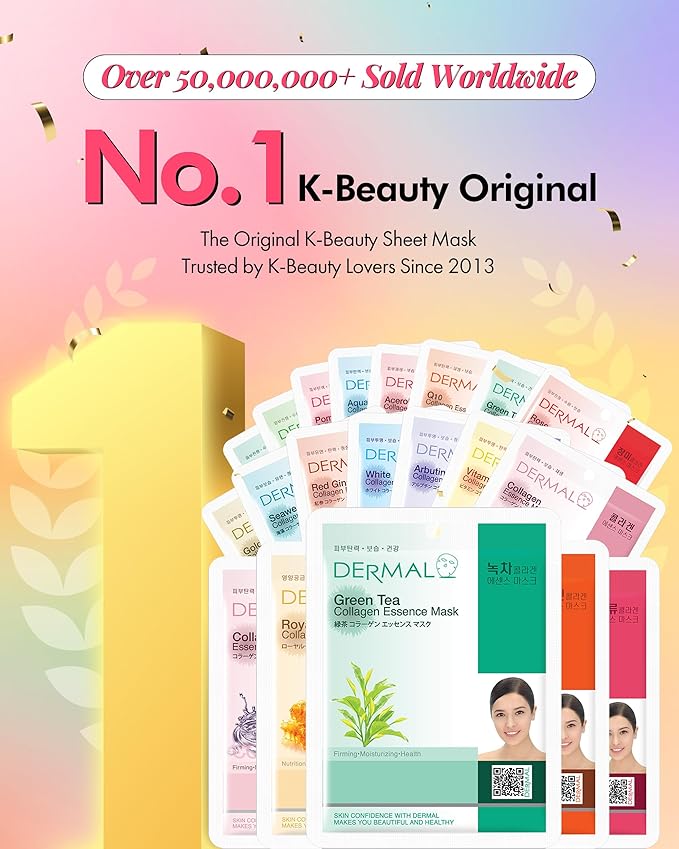DERMAL 32 Combo Pack Made in Korea Facial Mask – 20+ Years of K-Beauty Experience, Premium Quality Korean Sheet Masks for Daily Skincare Routine