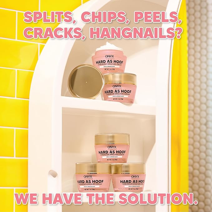 Onyx Professional Hard as Hoof Nail Strengthening Cream, Cherry Almond Scent - Made in USA, Nail Growth & Conditioning Cuticle Cream Stops Splits, Chips, Cracks & Strengthens Nails, 1 oz