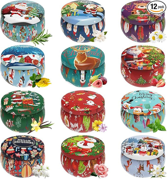 Christmas Candles Gifts Set for Women, Primevolve Scented Candles for 12 Bulk Home Aromatherapy, Strongly Fragrance Long Lasting Portable Travel Tin for Spa Bath Yoga