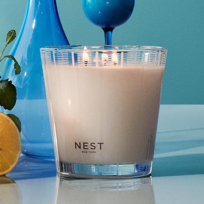 NEST New York Scented 3-Wick Candle, Amalfi Lemon & Mint - 21.2 oz - Up to 100-Hour Burn Time - Reusable Glass Vessel
