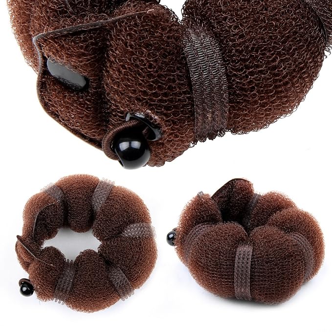Goldrose Buns 2 Pieces Magic Hair Styling Styler Twist Ring Former Shaper Doughnut Donut Chignon Bun Maker Clip Hair Curler Accessory Small & Large (Brown)