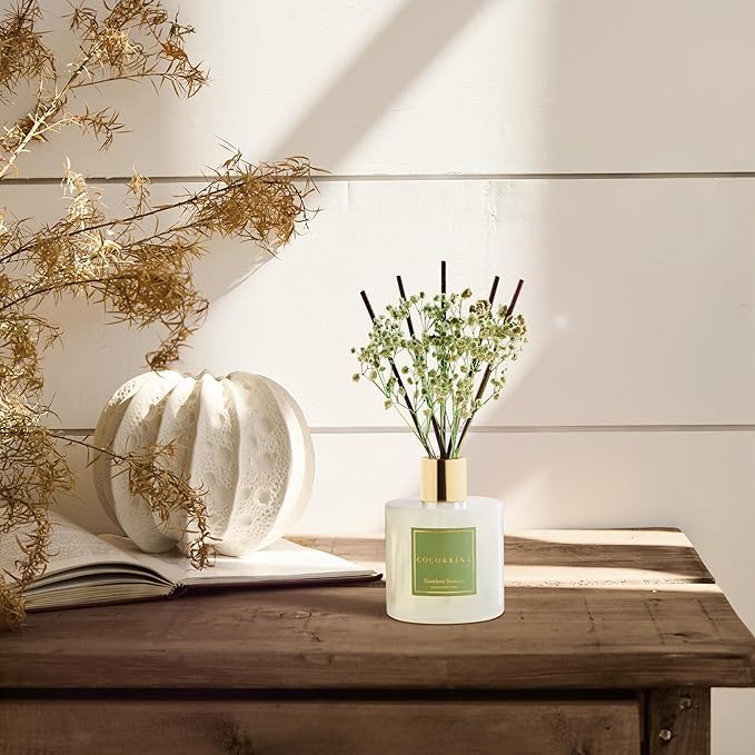 Cocorrína Reed Diffuser - Bamboo Stream Scented Diffuser with 8 Sticks Home Fragrance Reed Diffuser for Bathroom Shelf Decor