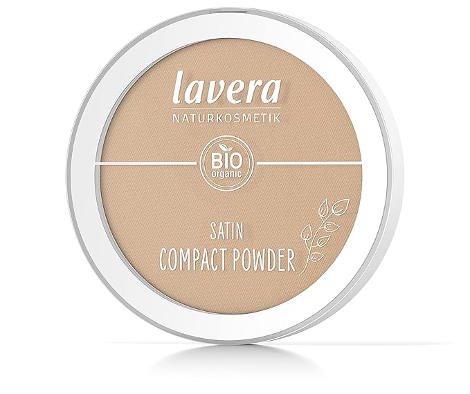 lavera Satin Compact Powder -Tanned 03- nude - Almond Oil & Rice Powder - Vegan - Mattifying - Long-Lasting - Velvety Texture 0.32 Fl Oz