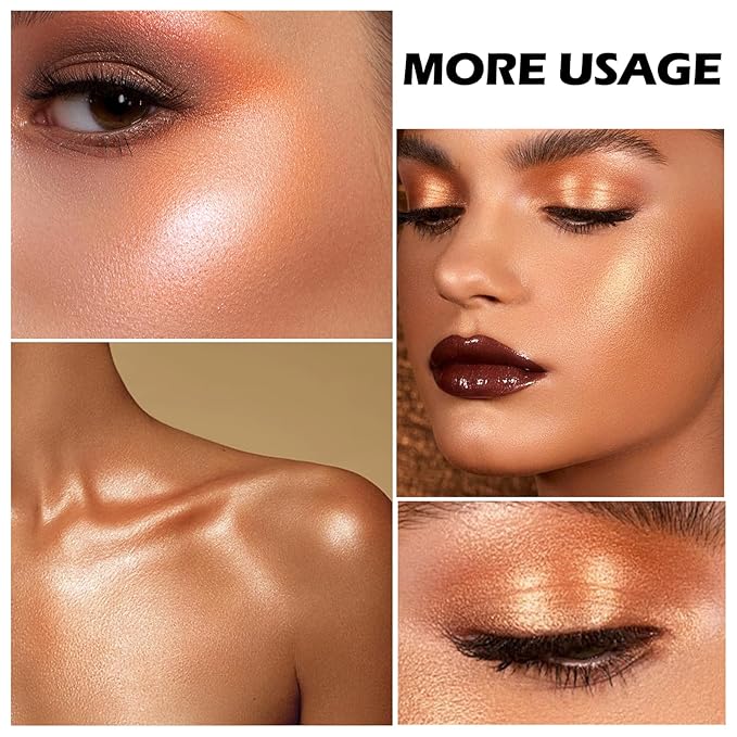 Boobeen Blush and Highlighter Palette- 4-color Metallic Shimmer Shadow Powder, Illuminator Makeup Set for Shading, Highlighting & Defining the Face