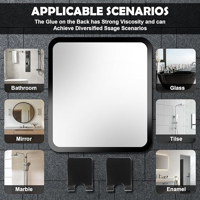 Shower Mirror Anti-Fog Shaving Mirror 7.7 * 6.9 Inch Anti-Fog Shower Mirror Swivel with 2 Razor Holders Bathroom Mirror Shower Accessories Bathroom Accessories. (Black)