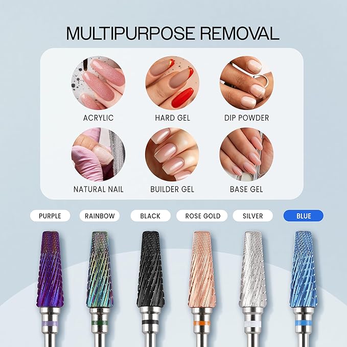 PANA 5-in-1 Pro Upgraded Multi-Function Drill Bit 3/32" Shank Size - (Blue, 2X Coarse to 2X Fine) - Mix Size Tungsten Drill Bit Fast Remove Acrylic Hard Gel Nail for Manicure Pedicure