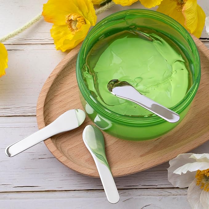 3pcs Mini Metal Makeup Spatula, Reusable Cosmetic Cream Spatulas Spoon, Skincare Scoop Applicator Facial Massage Beauty Tools for Mixing and Sampling Face Eye Cream- Silver