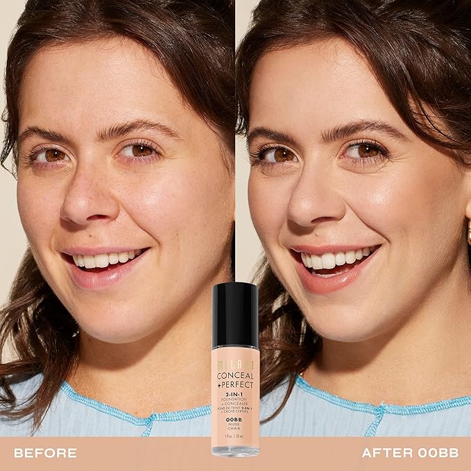 Milani Conceal + Perfect 2-in-1 Foundation + Concealer for a Flawless Complexion, Under Eye Corrector, Cover Redness and Imperfections, Waterproof and Sweatproof - Nude