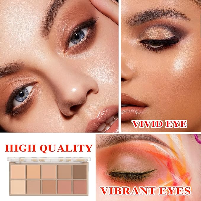 10 Shades Nude Matte Eyeshadow Palette,Shimmer Naked Eyeshadow Palette,Eye Shadow Palette Natural Flash Waterproof Durable Smoked Professional Makeup Palette With Brush 05