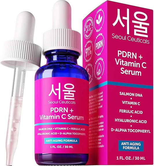 SeoulCeuticals PDRN Serum Salmon DNA Vitamin C Serum – Korean Skincare Anti Aging PDNR Skin Repair Booster – K Beauty PDRM Skin Care for Face 1oz