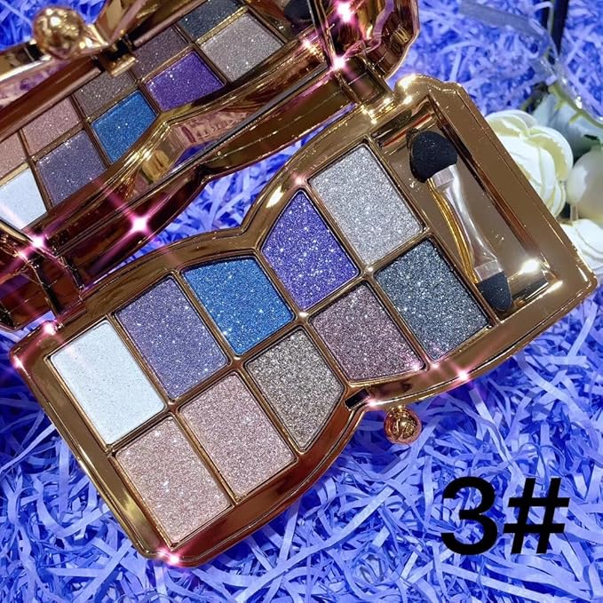 Glitter Eyeshadow Palette, 10 Colors Sparkle Shimmer & Matte Eye Shadow Highly Pigmented Waterproof Long Lasting Makeup Set (Color 3)