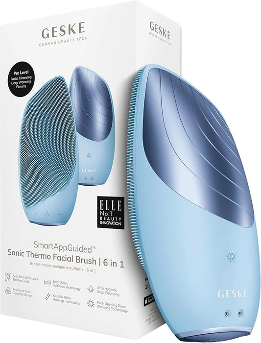 GESKE SmartAppGuided Sonic Thermo Facial Brush | 6 in 1 | Skin Cleansing | Cleansing Brush with Thermal Function | Electric Facial Massager