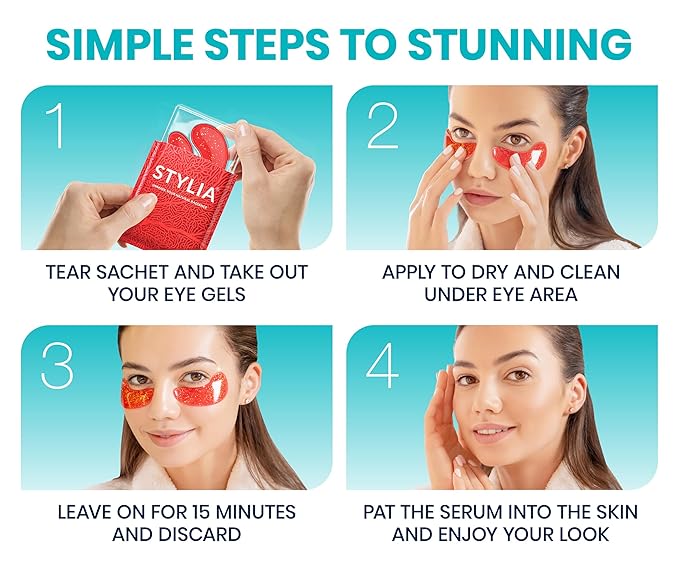 Stylia Collagen & Vitamin C Under Eye Patches for Puffy Eyes & Dark Circles - Depuffing, Hydrating & Firming Under Eye Mask with Hyaluronic Acid - Stocking Stuffers for Teen Girls, Vegan (6 Pairs)