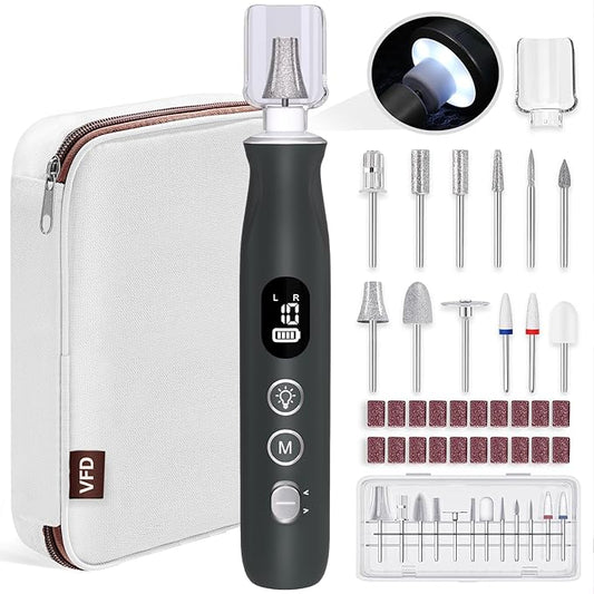 Electric Nail File Drill, Cordless 2000 mAh Rechargeable Nail Filer Electric 12 in 1 Kit Nail Grinder Tool Portable Professional Nail Dril Machine for Acrylic Manicure and Thick Toenails Grinder Care