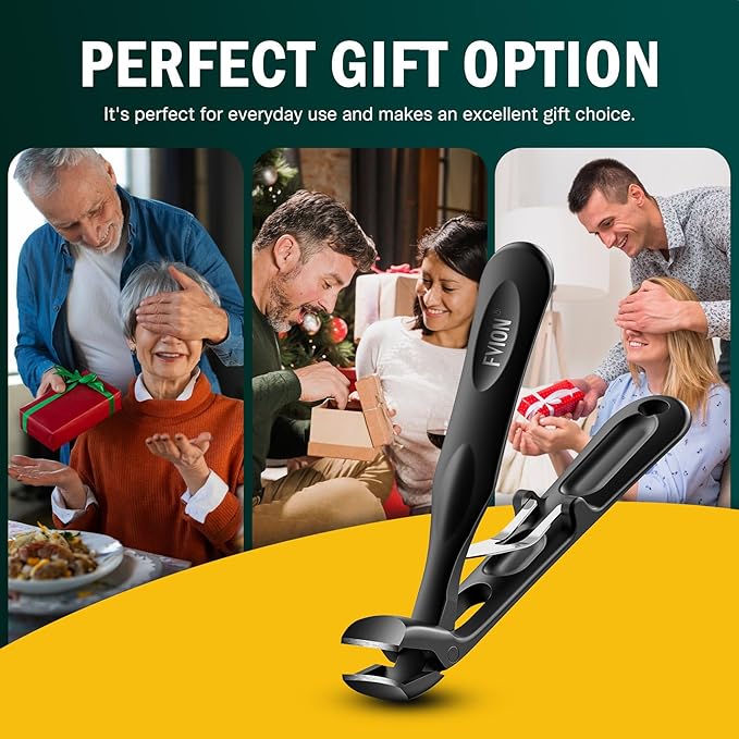 FVION Angled Toenail Clippers for Thick Nails – Extra Large Nail Clippers for Seniors, Heavy Duty Toe Nail Cutter for Men & Women with Catcher and Easy Grip Handle - Black