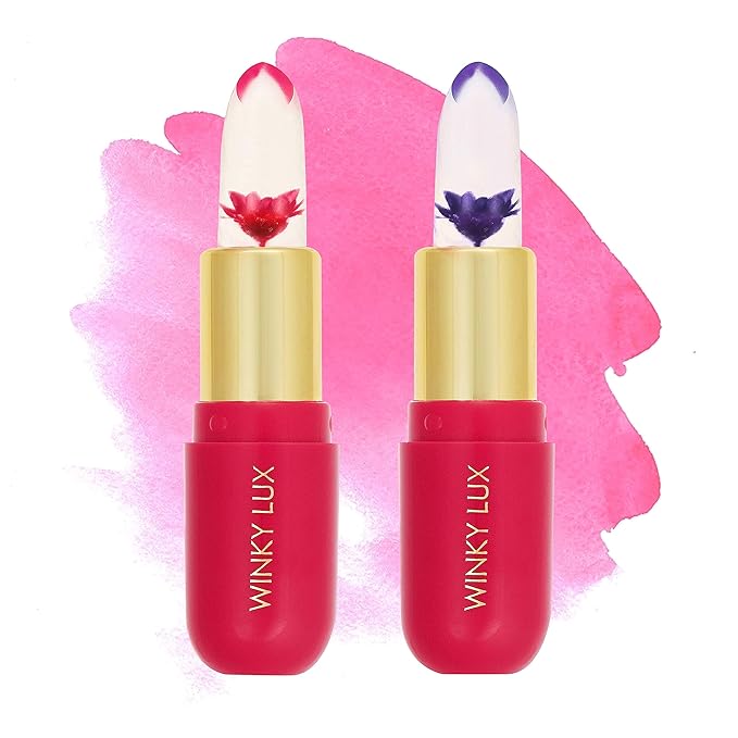 Winky Lux Flower Balm, pH Color Changing Lipstick and Tinted Lip Balm, Vegan & Cruelty Free, Hydrate & Plump, Sheer Pink, Pink & Purple Flower with Vanilla Scent