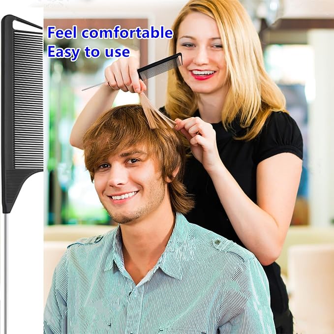 9pcs Topsy Hair Tail Tool and rat tail comb set,6pcs French Braiding Tool ring,3Pcs Metal Parting Combs,Woman Girl Hair Styling (Pink,Purple, Black)