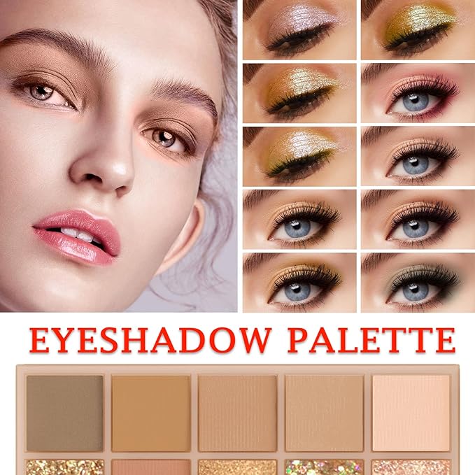 10 Shades Nude Matte Eyeshadow Palette,Shimmer Naked Eyeshadow Palette,Eye Shadow Palette Natural Flash Waterproof Durable Smoked Professional Makeup Palette With Brush 02