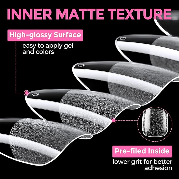 UNA GELLA Almond Nail Tips, 216pcs Pointed Almond Gel Nail Tips Pre-shape Half Matte Full Cover Clear Acrylic Soft Gel Fake Nails for Nail Extension Nail Art 12 Sizes