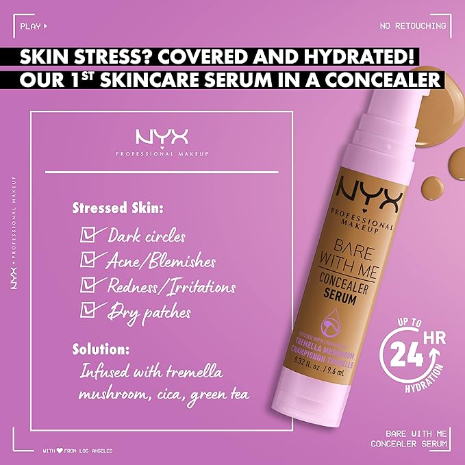 NYX PROFESSIONAL MAKEUP Bare With Me Concealer Serum, Concealer Makeup For Up To 24Hr Hydration - Camel