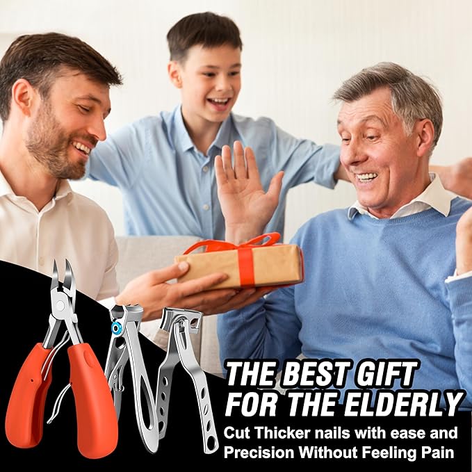 Toenail Clippers for Seniors Thick Toenails, Aucurwen Heavy Duty Toe Nail Clippers Adult Thick Nails Long Handle, Large Toenail Clippers for Thick Nails 7Pcs(Orange)