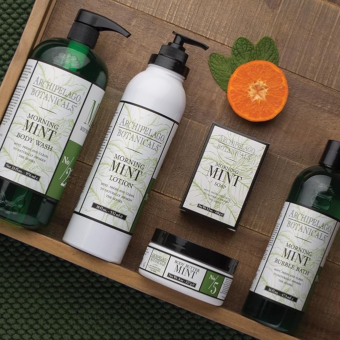 Archipelago Botanicals Morning Mint Body Wash, Moisturizing Body Wash for Dry and Sensitive Skin, Invigorating Shower Gel, Free from Parabens, Phthalates and GMOs (33 oz)