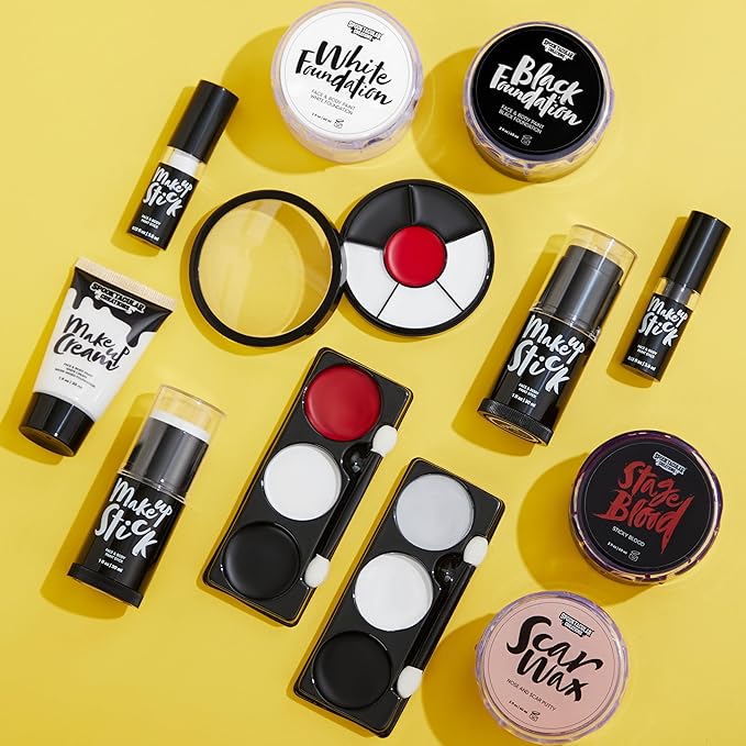 Spooktacular Creations Halloween Makeup Palette 3 Colors Skeleton Face Body Paint with Double-headed Brush for Adult Cosplay SFX Makeup Cosplay Dress Up (7 Oz, Black White Gray )