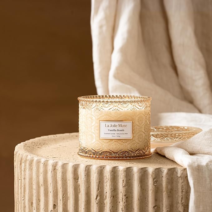 LA JOLIE MUSE Vanilla Bomb Candle | Lemon Zest, Fressia & Patchouli | 12 oz Large 2-Wick Soy Wax Candle | 60 Hours Clean Burn | Gift-Ready for Hosts | Elegant Home Décor