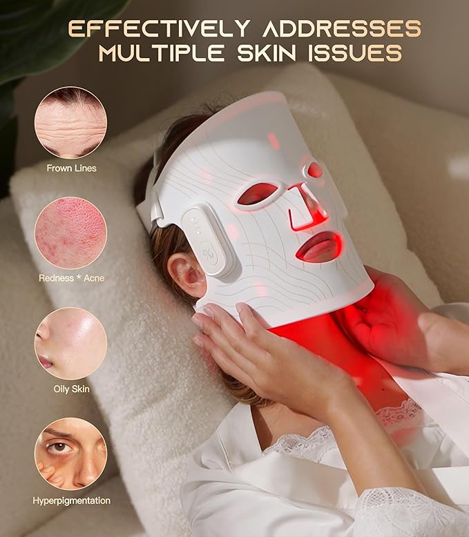Red Light Therapy for Face, Wireless Led Face Mask with Near-Infrared Red Light (NIR), 5 Modes, Facial Skin Care, 380-850nm Multi-wavelength, Rechargeable Beauty Device for Women Men