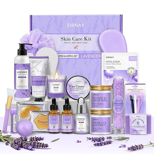 Gifts for Women, Spa Gifts Basket for Women, 21pcs Lavender Bath and Body Gift Basket, Self Care Gifts, Facial Skin Care Set, Birthday Gifts for Mom, Wife, Girlfriend, Sister