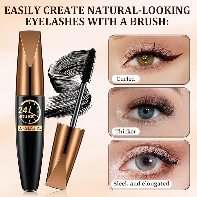 4D Silk Fiber Lash Mascara, Lengthening and Thick, 2025 New Black Fibre Mascaras, Waterproof Long-Lasting No Flaking, Long Lasting, Fuller Lashes Amplify, All Day Exquisitely Full(Back,2Pcs)