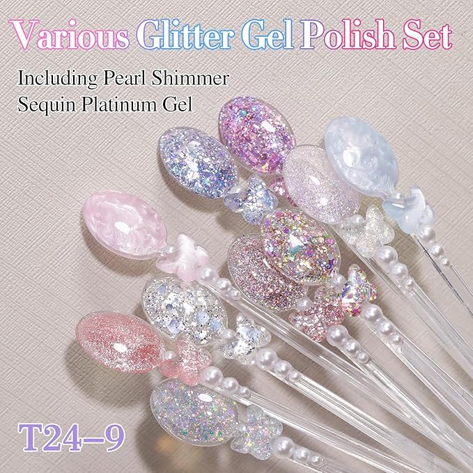 Double Rhythm 28Pcs 0.5Oz Glitter Gel Nail Polish Set Same Color Same Bottle Soak Off Kit Nail Art Manicure Salon DIY at Home (Sparkle Pearl Shimmer Collection-T24-9)