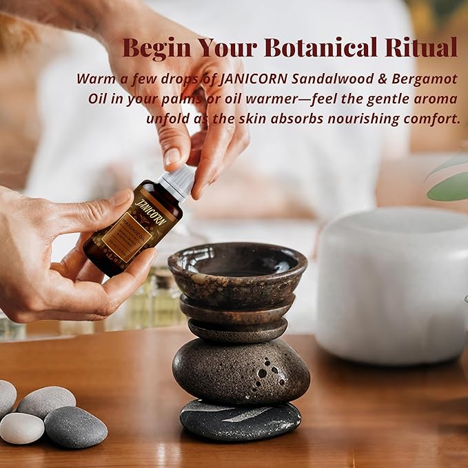 Botanical Aromatherapy Oil for Face & Body Massage – Lightweight Hydration & Nourishing Care, Plant-Based Formula with Woody-Citrus Aroma (Sandalwood & Bergamot), 30 ml / 1.0 fl oz