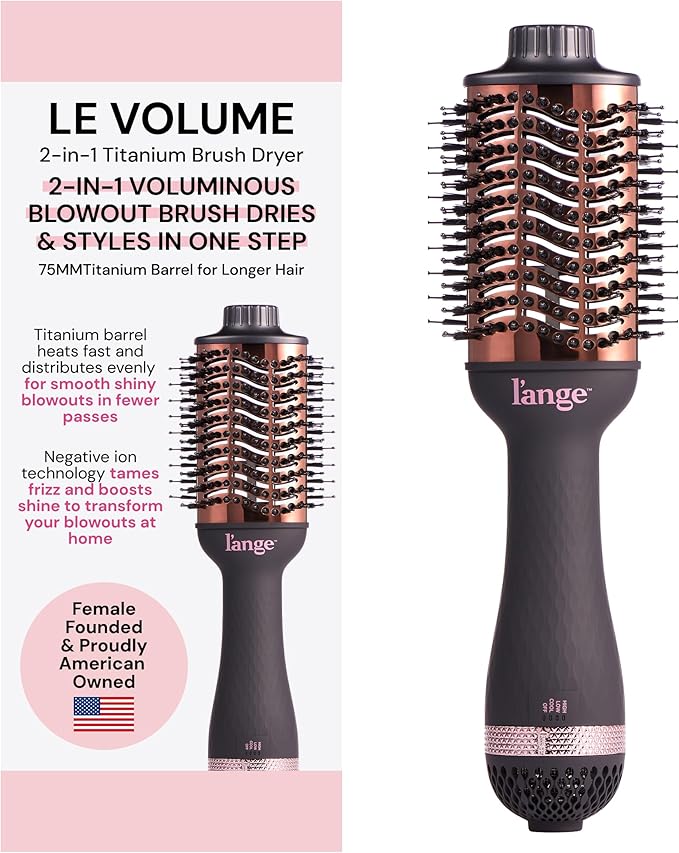 L'ANGE HAIR Le Volume 2-in-1 Titanium Blow Dryer Brush | Hot Air Brush for Hair Drying & Styling | Ionic Oval Barrel for Smooth, Frizz-Free Volume | (Black – 75mm)