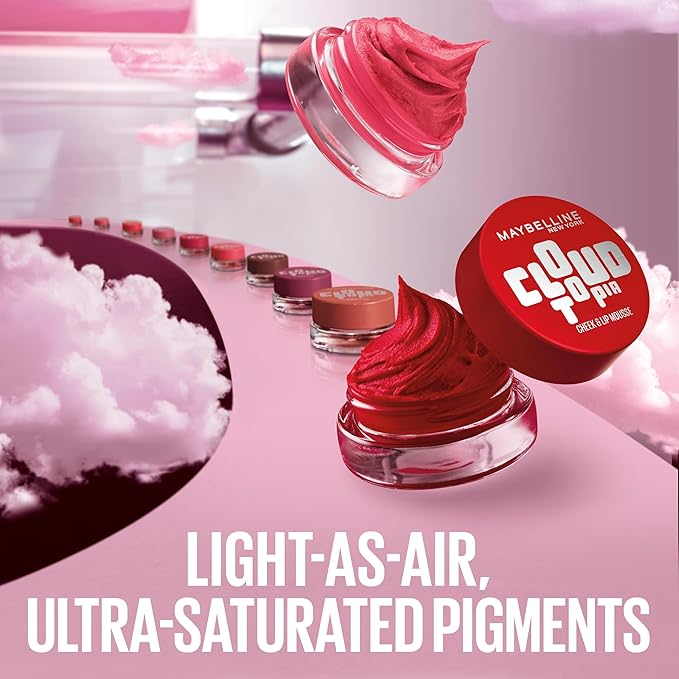 Maybelline Cloudtopia Blush for Cheeks and Lip Mousse, Ultra-Vivid, Pigmented Formula for Up to 14HR of Blush and Lip Makeup Color, Pink Daydream, 1 Count