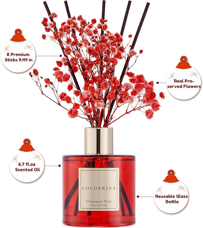 COCORRÍNA Reed Diffuser - Balsam & Fir 6.7 Fl.oz Diffuser with 8 Sticks Home Fragrance Christmas Reed Diffuser for Bathroom Shelf Decor Home Decor