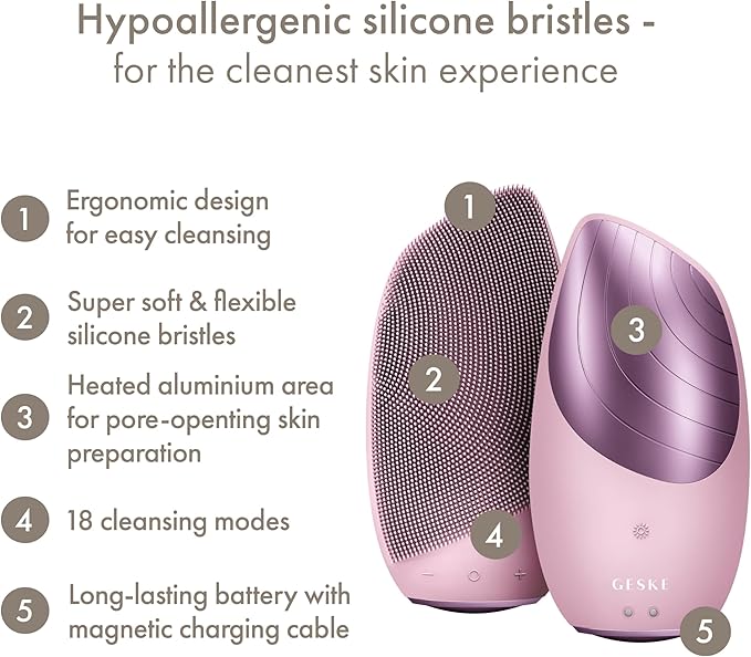GESKE SmartAppGuided Sonic Thermo Facial Brush | 6 in 1 | Skin Cleansing | Cleansing Brush with Thermal Function | Electric Facial Massager