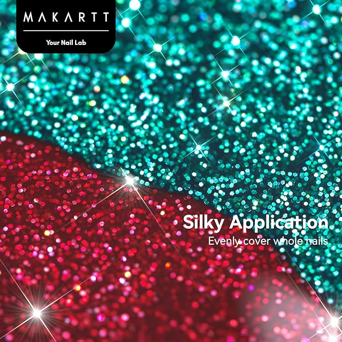 Makartt Christmas Glitter Gel Nail Polish Set - 2 Pcs 15ml Shimmer Gel, UV Soak Off for Nail Art Design, DIY Home Salon Winter Manicure Gift, Tinsel Green & Glistening Cheer