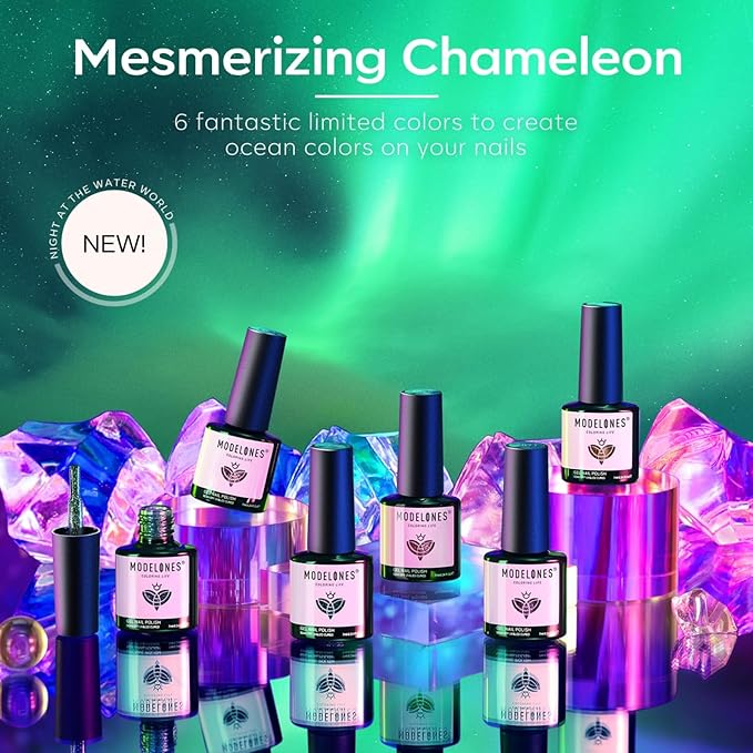 modelones Chameleon Gel Nail Polish Set - 6 Colors Fall Winter Aurora Gel Polish Kit Blue Green Purple Red Brown Glitter Gel Polish Soak Off LED Nail Lamp Gel Nail Kit Home Gift DIY Salon for Women